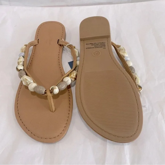 Woman's Cindy Beaded Flip Flop Sandals - Universal Thread Tan Size 6.5 - Picture 4 of 5